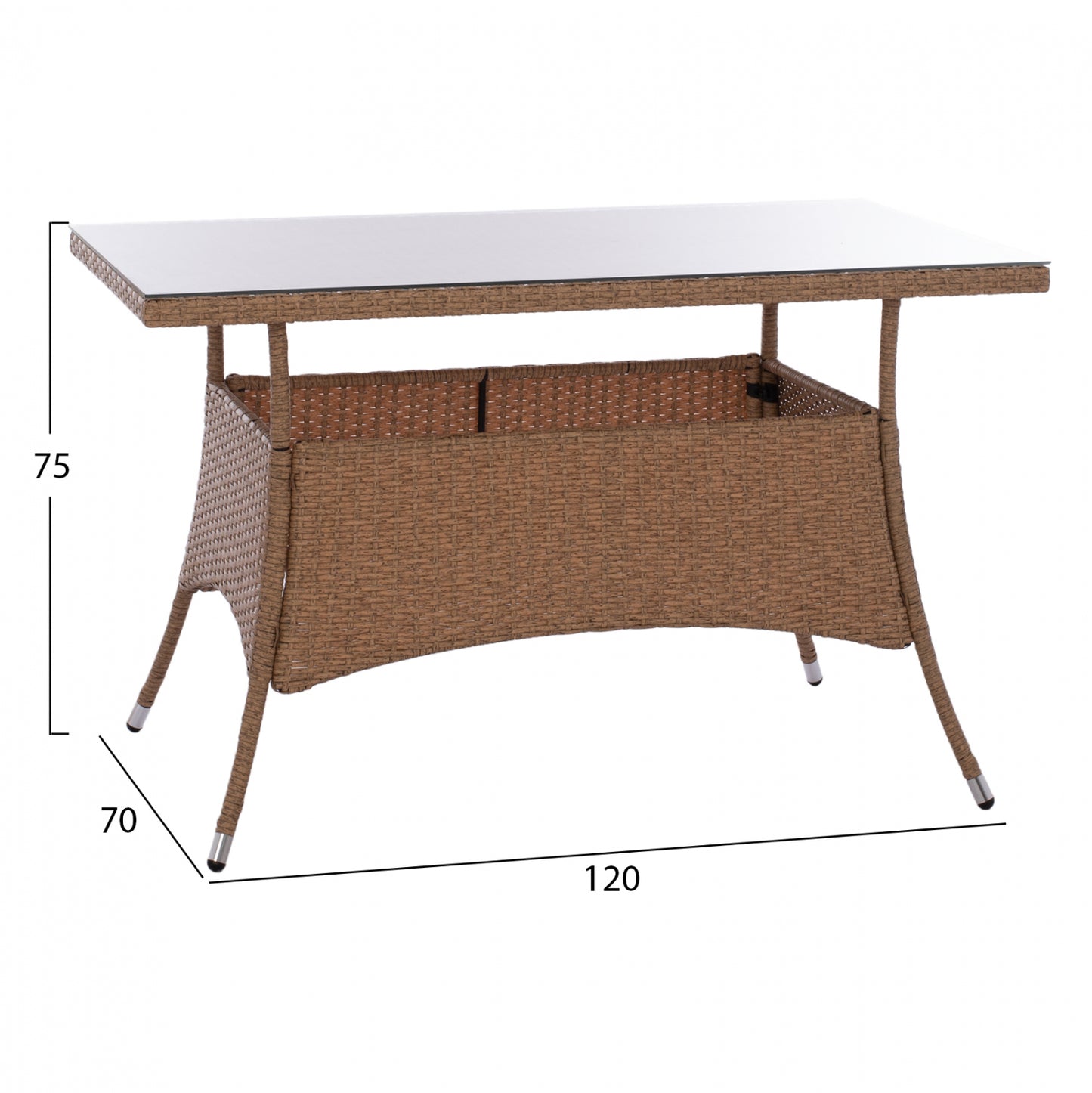 ΤΡΑΠΕΖΙ ΜΕΤΑΛΛΙΚΟ Military Rattan ΜΠΕΖ ΚΑΦΕ Hm5141.32 120x70x75Υ εκ.