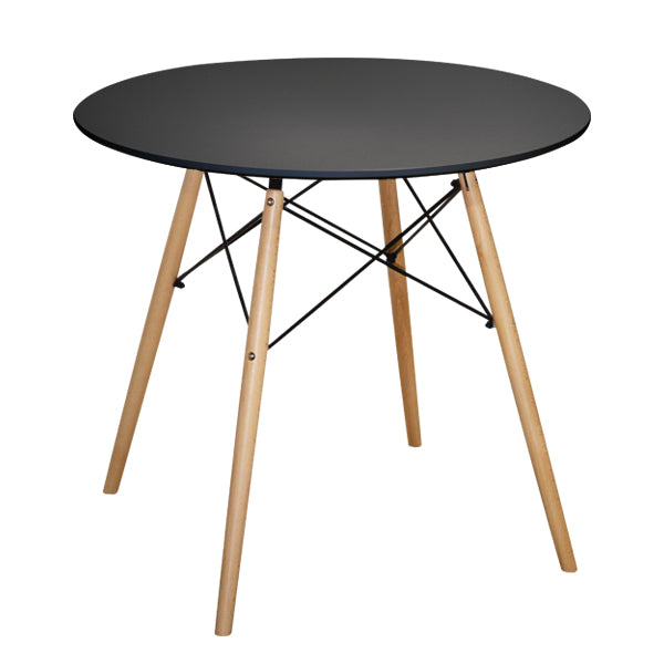 Dining Table Round Minimal Hm0059.02 Mdf In Black Color-beech Wood Legs In Natural Φ80Χ72hcm.