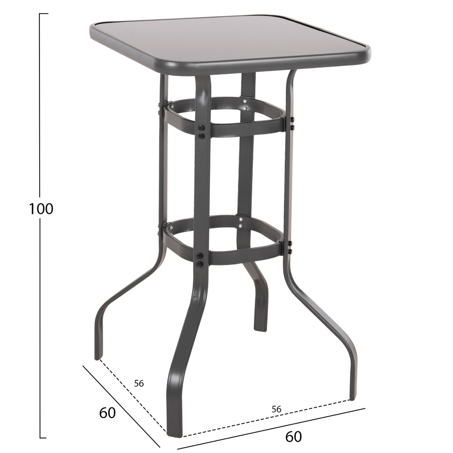 Bar Table Square Figgy Hm6066.01 Metallic Grey-tempered Glass 60x60x100hcm.