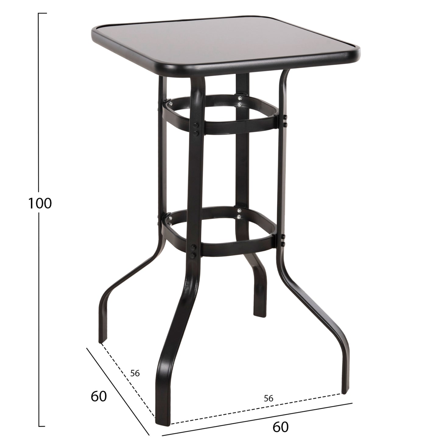 Bar Table Square Figgy Hm6066.03 Metallic Black-tempered Glass 60x60x100hcm.
