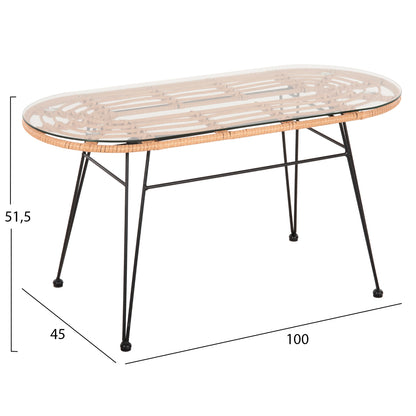 Outdoor Oval Coffee Table Allegra Hm5695.11 Beige Wicker-black Metal 100x45x51,5hcm.