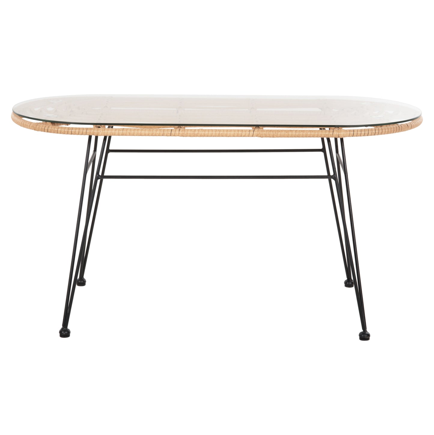 Outdoor Oval Coffee Table Allegra Hm5695.11 Beige Wicker-black Metal 100x45x51,5hcm.