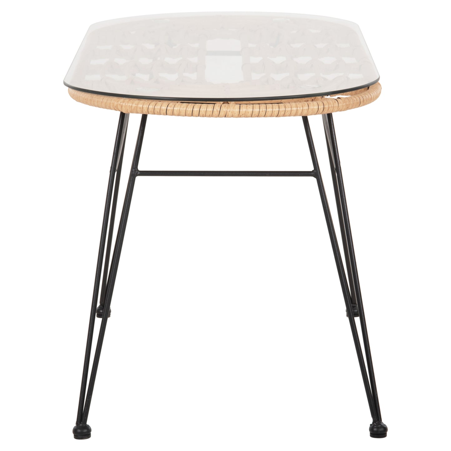 Outdoor Oval Coffee Table Allegra Hm5695.11 Beige Wicker-black Metal 100x45x51,5hcm.