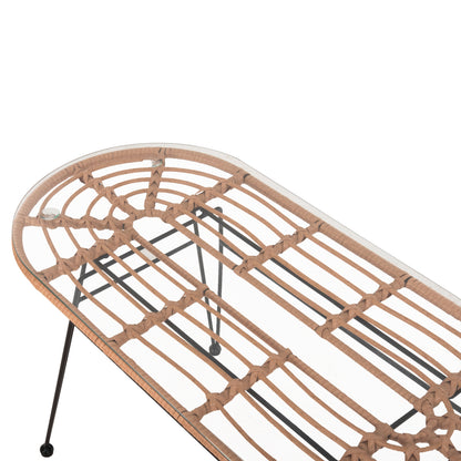Outdoor Oval Coffee Table Allegra Hm5695.11 Beige Wicker-black Metal 100x45x51,5hcm.