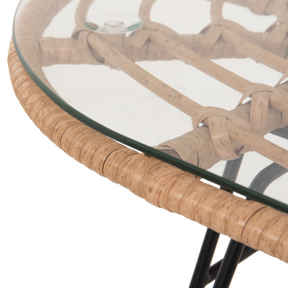 Outdoor Oval Coffee Table Allegra Hm5695.11 Beige Wicker-black Metal 100x45x51,5hcm.