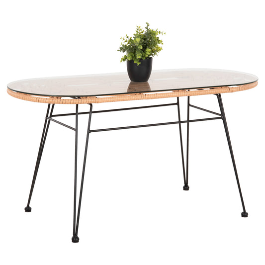 Outdoor Oval Coffee Table Allegra Hm5695.11 Beige Wicker-black Metal 100x45x51,5hcm.