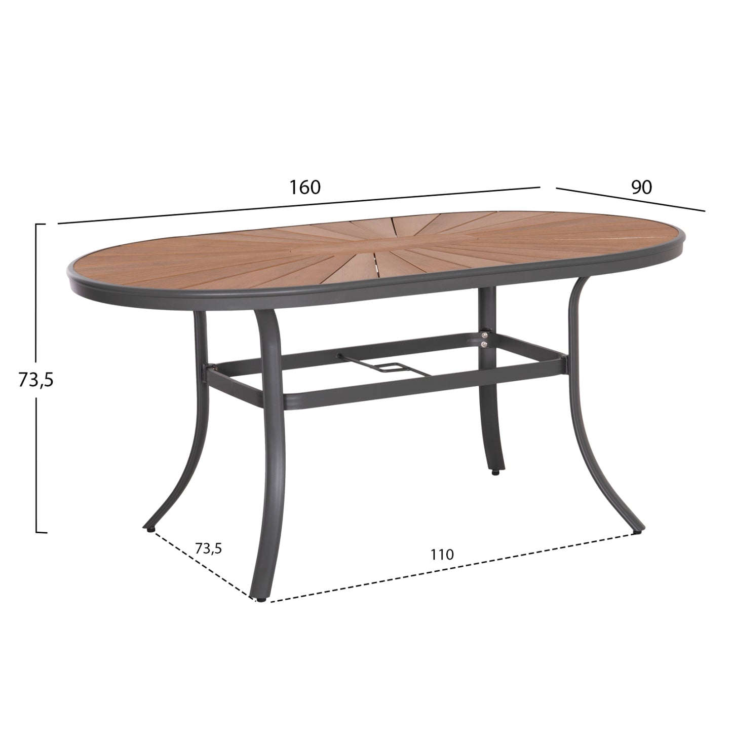Outdoor Oval Dining Table Telamo Hm6288.01 Anthracite Aluminum-polywood In Natural 160x90x73,5hcm.