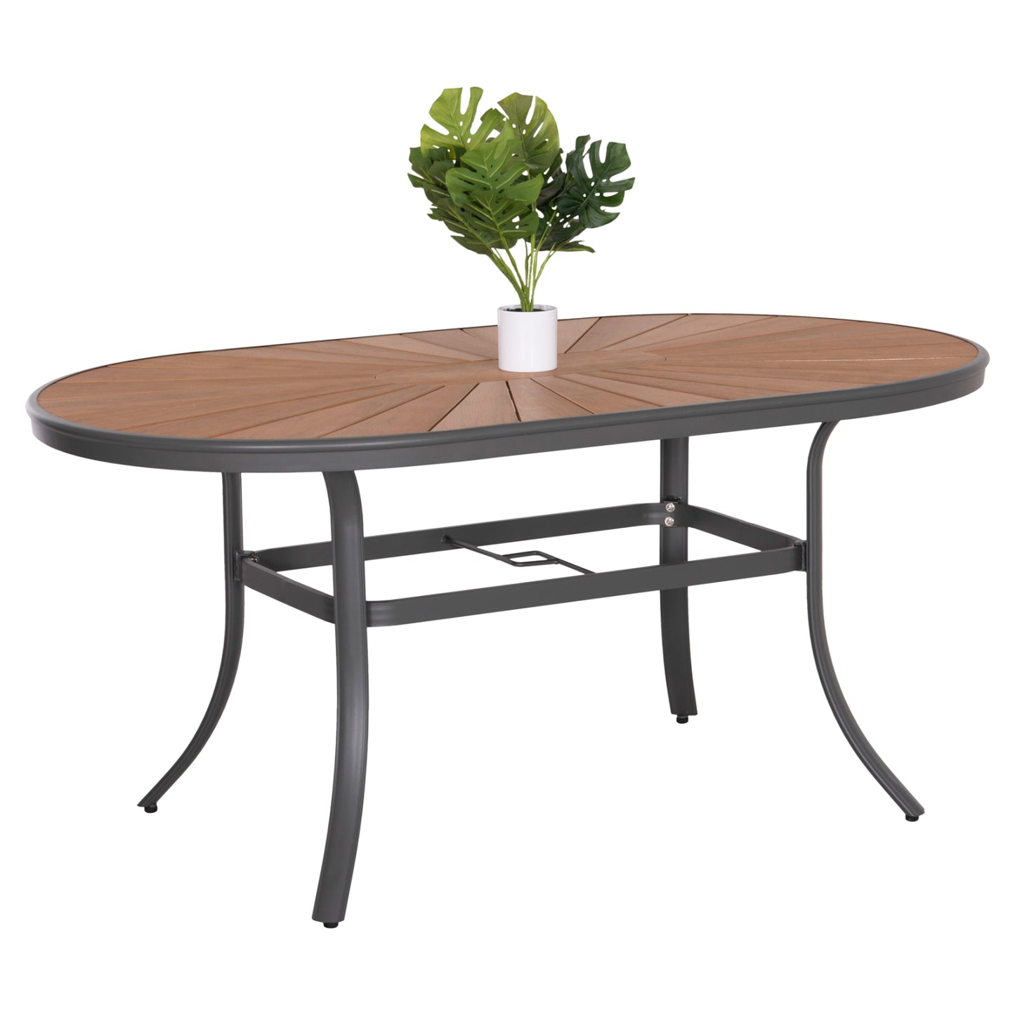 Outdoor Oval Dining Table Telamo Hm6288.01 Anthracite Aluminum-polywood In Natural 160x90x73,5hcm.
