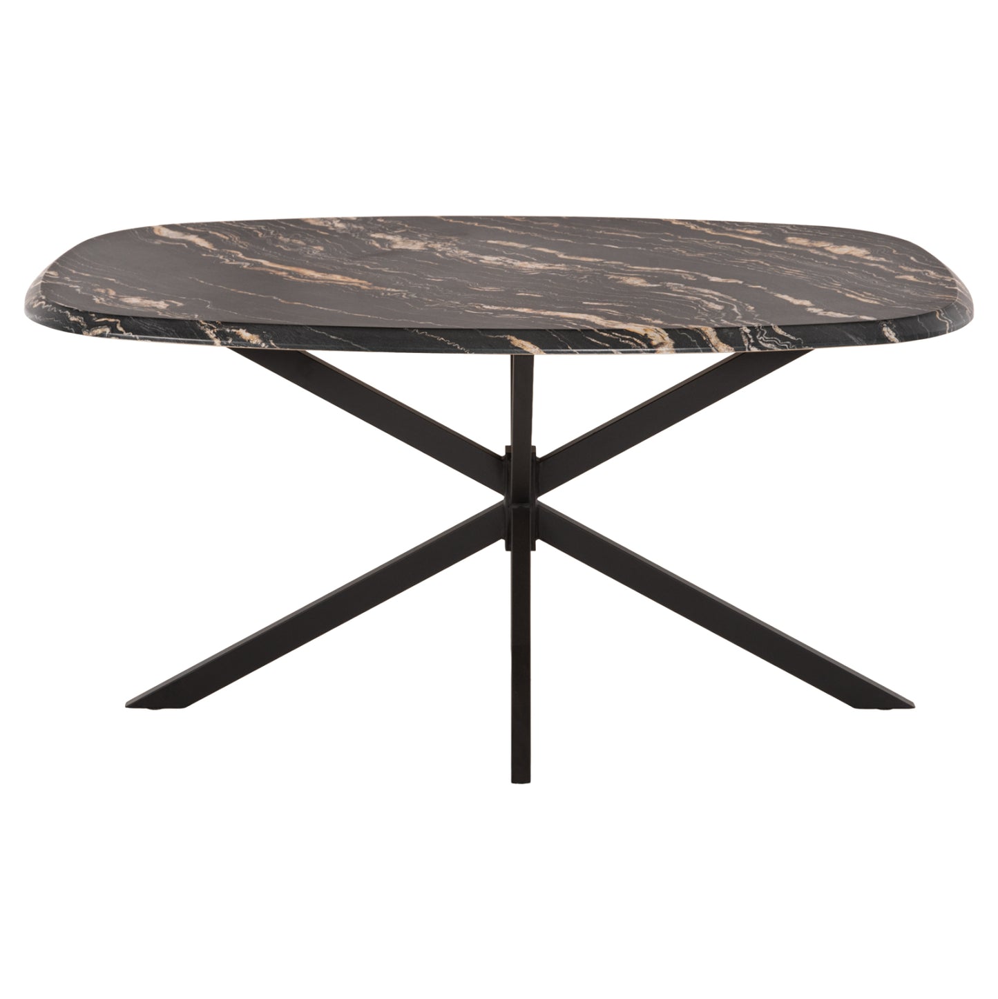 Dining Table Oval Rodden Hm11903.02 Werzalit Tabletop In Black/gold Marble Look-black Metal Base 146x94x75hcm.