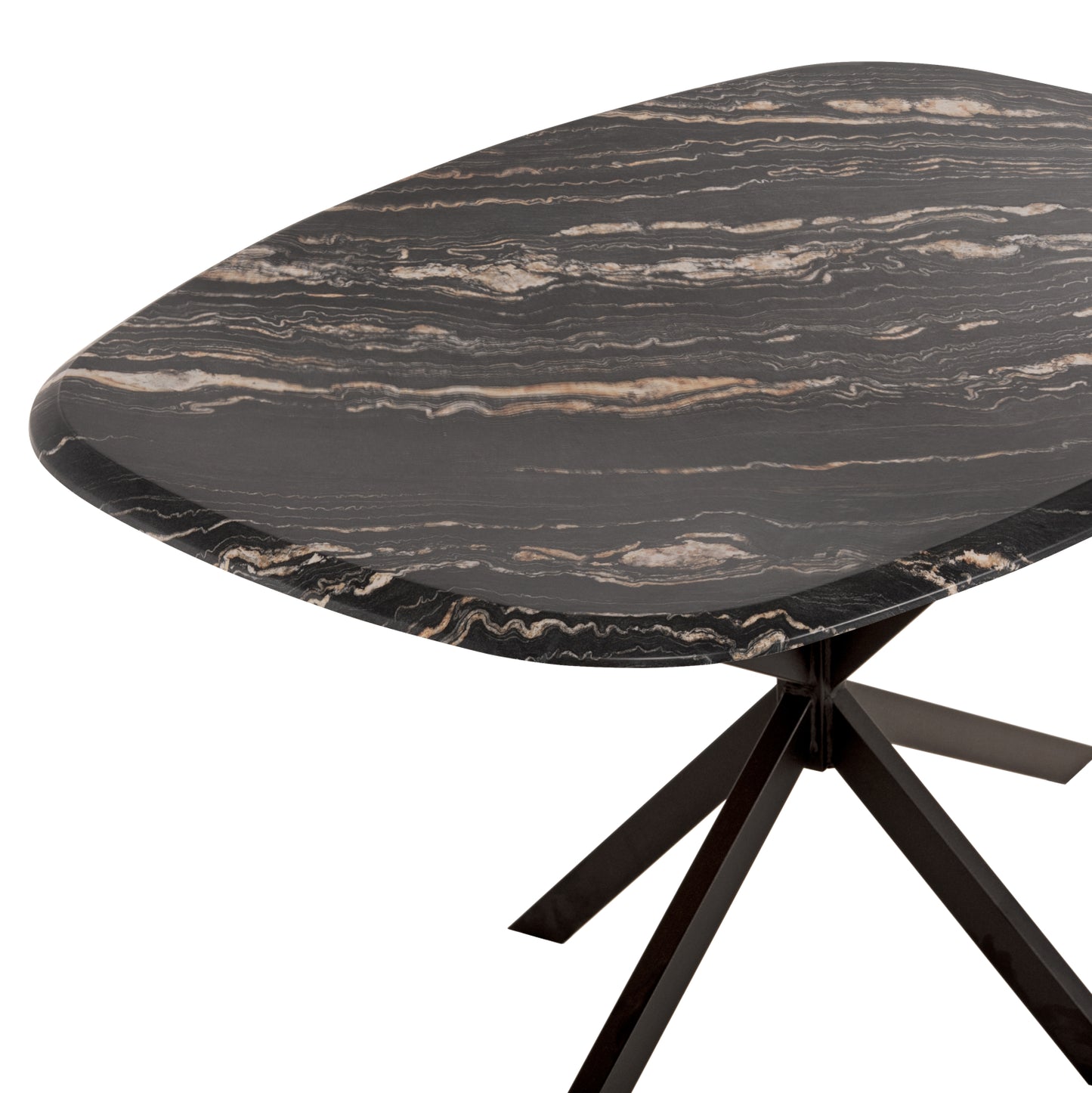 Dining Table Oval Rodden Hm11903.02 Werzalit Tabletop In Black/gold Marble Look-black Metal Base 146x94x75hcm.