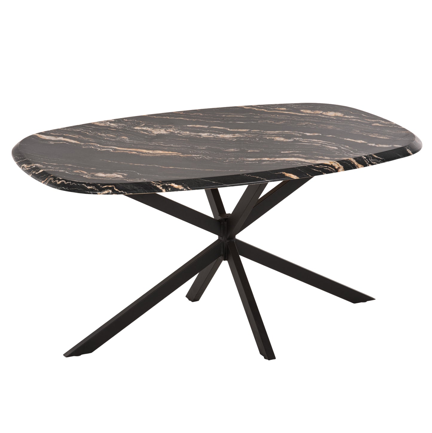 Dining Table Oval Rodden Hm11903.02 Werzalit Tabletop In Black/gold Marble Look-black Metal Base 146x94x75hcm.