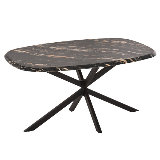 Dining Table Oval Rodden Hm11903.02 Werzalit Tabletop In Black/gold Marble Look-black Metal Base 146x94x75hcm.