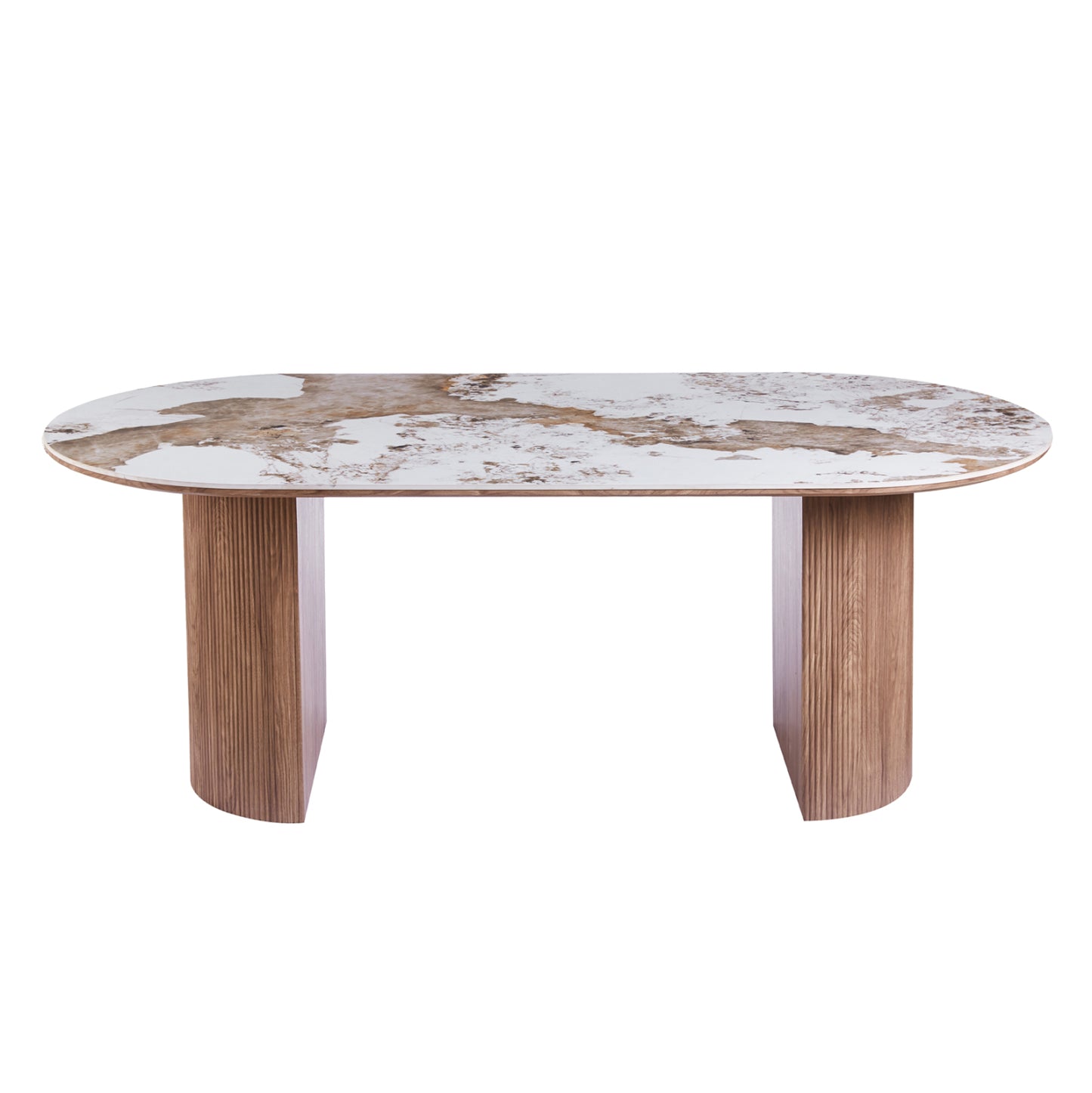 Dining Table Oval Marblex Hm18428 Ceramic Top In Pandora Color--mdf Legs In Walnut 210x100x77hcm.