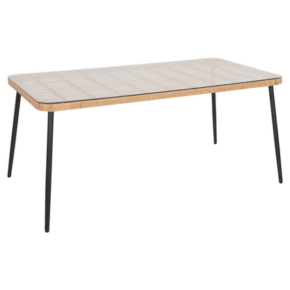 Dining Table Rectangular Allegra Hm5538.11 Black Metal-p.e. Rattan In Natural 159,5x89,5x72hcm.