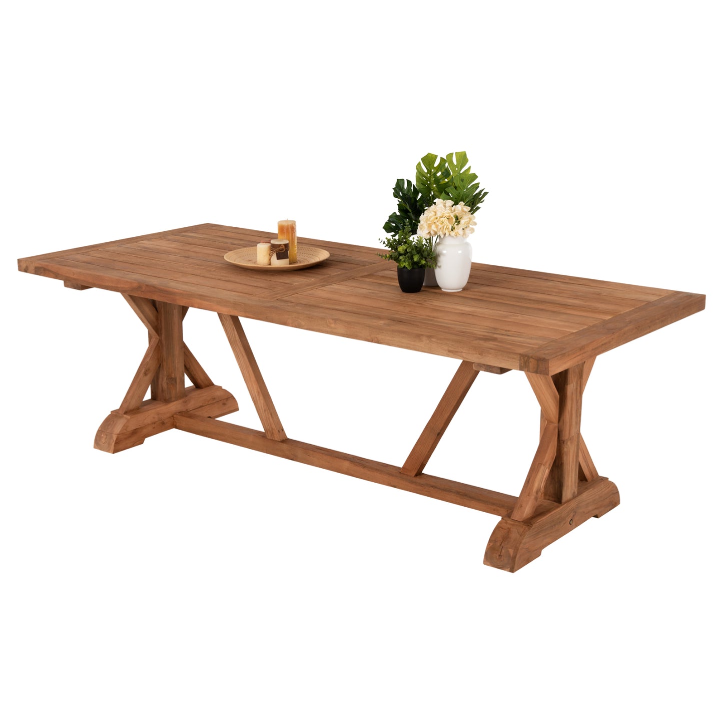 Outdoor Cross Leg Dining Table Hm5964 Recycled Teak Wood In Natural Color 240x100x75hcm.