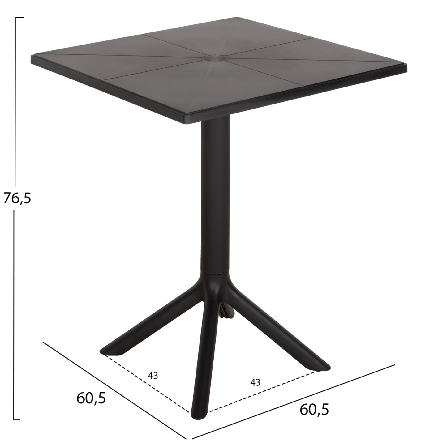 Square Polypropylene Table Terrin Hm6125.12 Black 60,5x60,5x76,5hcm.