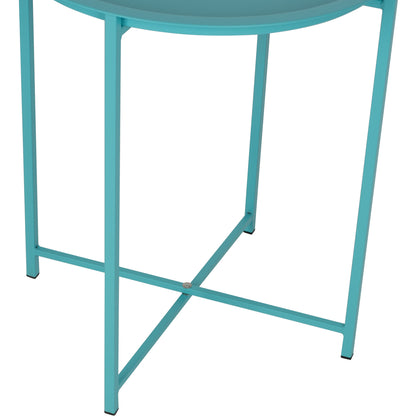 Foldable Side Table Samuel Hm5287.08 With Removable Tray Metallic Turquoise Φ46x53hcm.