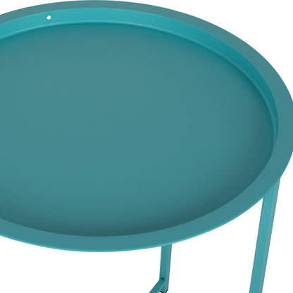 Foldable Side Table Samuel Hm5287.08 With Removable Tray Metallic Turquoise Φ46x53hcm.