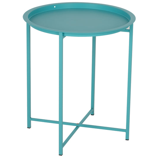 Foldable Side Table Samuel Hm5287.08 With Removable Tray Metallic Turquoise Φ46x53hcm.