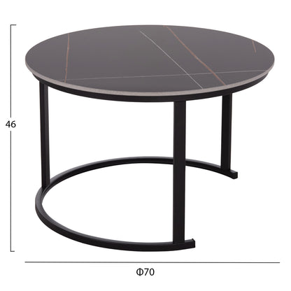 Coffee Tables 2pcs Set Talos Hm18140.02 Black Marble Look Ceramic Top Φ70x45.5hcm.