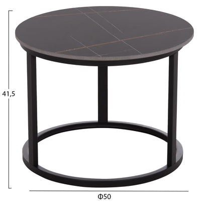 Coffee Tables 2pcs Set Talos Hm18140.02 Black Marble Look Ceramic Top Φ70x45.5hcm.