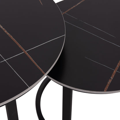 Coffee Tables 2pcs Set Talos Hm18140.02 Black Marble Look Ceramic Top Φ70x45.5hcm.