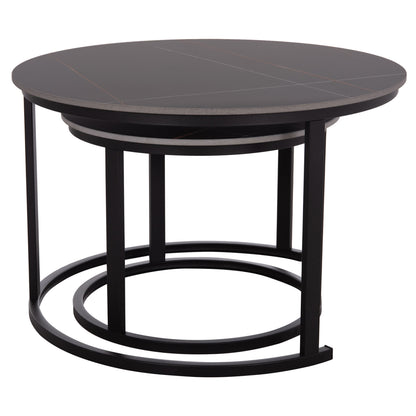 Coffee Tables 2pcs Set Talos Hm18140.02 Black Marble Look Ceramic Top Φ70x45.5hcm.