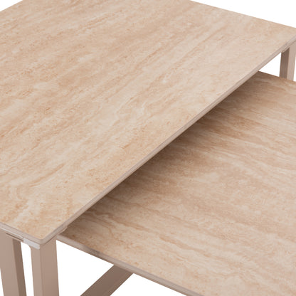 Coffee Tables 2pcs Terren Hm18365.02 Metal Beige--sintered Stone In Travertine Stone Scheme 120x70x45h