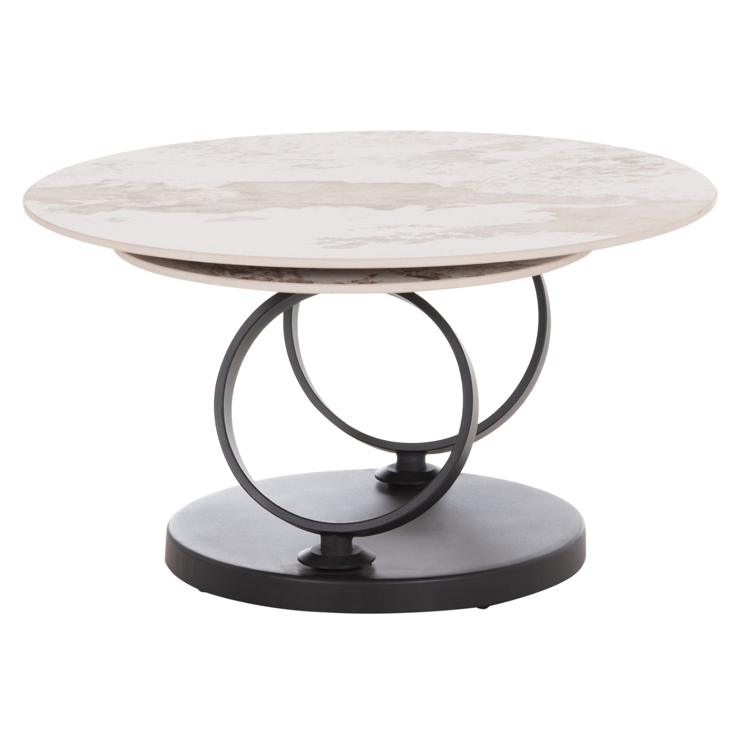 Coffee Table Double Nubisa Hm18364.01 Metal In Black--sintered Stone Pandora Φ80Χ43.5hcm.