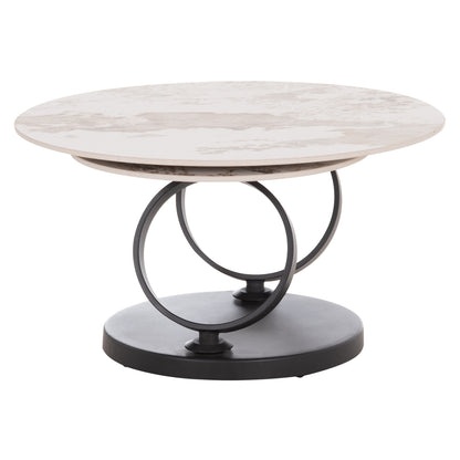 Coffee Table Double Nubisa Hm18364.01 Metal In Black--sintered Stone Pandora Φ80Χ43.5hcm.