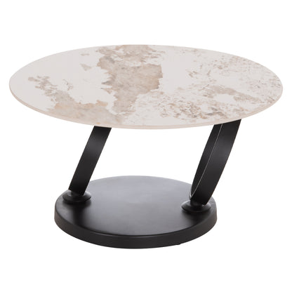 Coffee Table Double Nubisa Hm18364.01 Metal In Black--sintered Stone Pandora Φ80Χ43.5hcm.