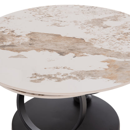 Coffee Table Double Nubisa Hm18364.01 Metal In Black--sintered Stone Pandora Φ80Χ43.5hcm.