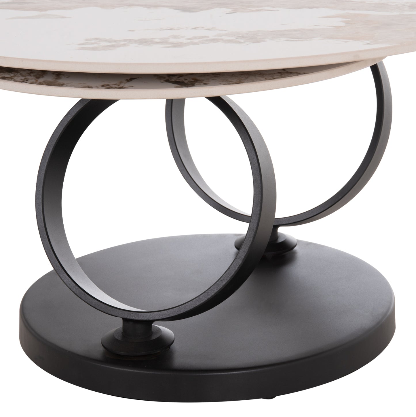 Coffee Table Double Nubisa Hm18364.01 Metal In Black--sintered Stone Pandora Φ80Χ43.5hcm.