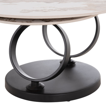 Coffee Table Double Nubisa Hm18364.01 Metal In Black--sintered Stone Pandora Φ80Χ43.5hcm.