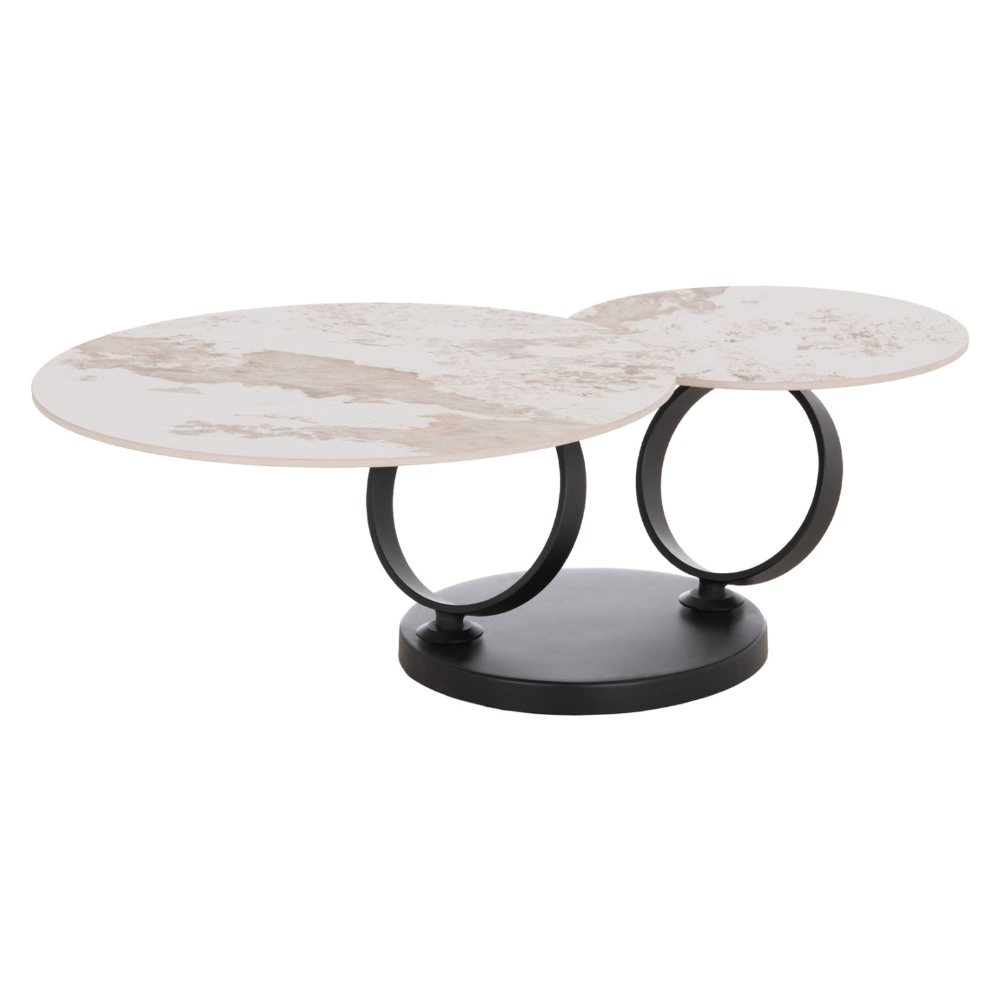 Coffee Table Double Nubisa Hm18364.01 Metal In Black--sintered Stone Pandora Φ80Χ43.5hcm.