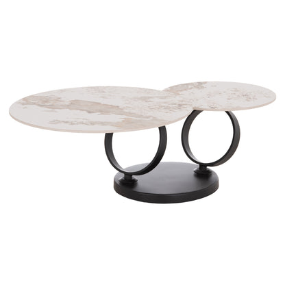 Coffee Table Double Nubisa Hm18364.01 Metal In Black--sintered Stone Pandora Φ80Χ43.5hcm.