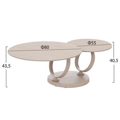 Coffee Table Double Nubisa Hm18364.02 Metal In Beige--sintered Stone In Travertine Color Φ80Χ43.5hcm.