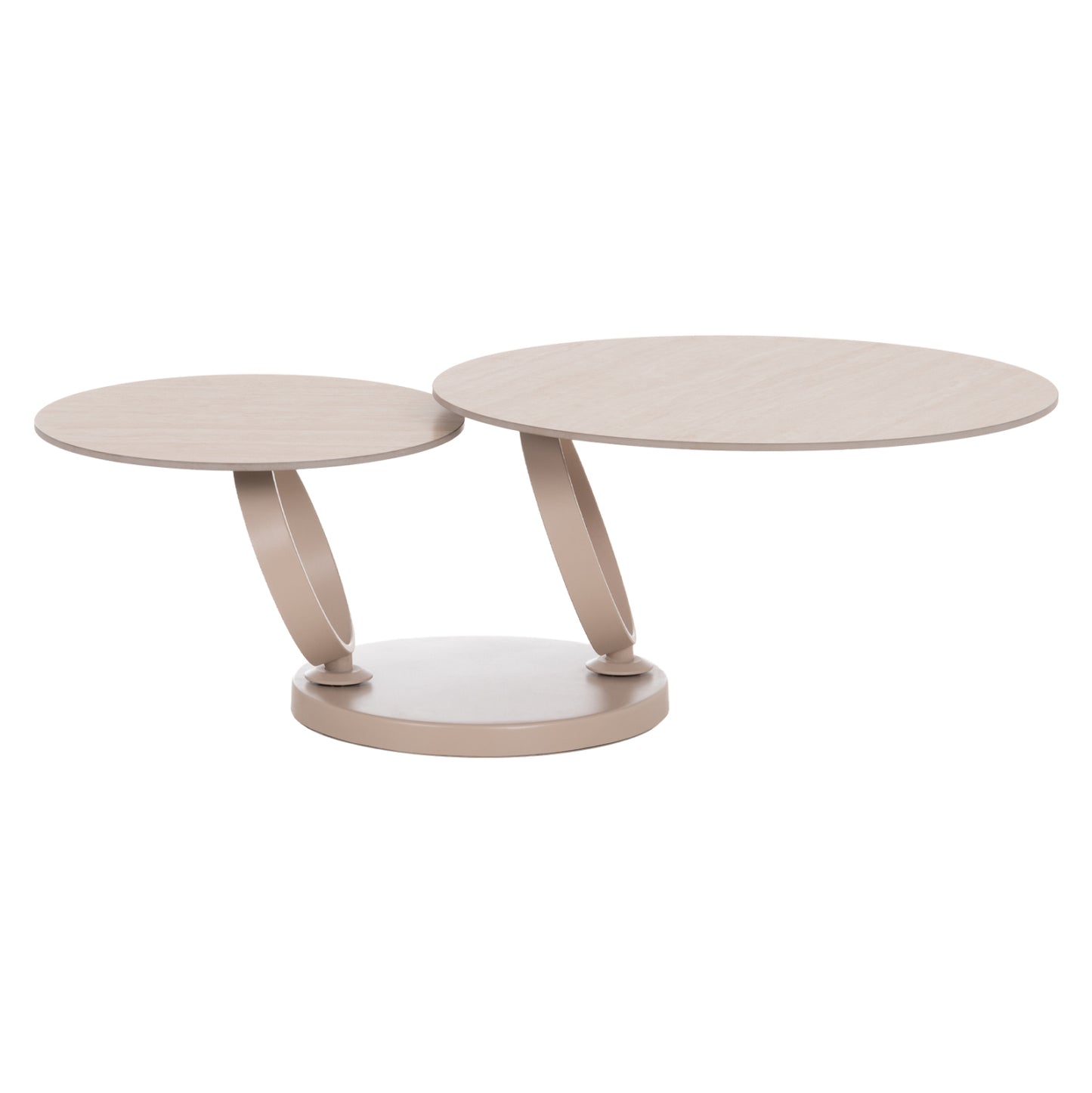 Coffee Table Double Nubisa Hm18364.02 Metal In Beige--sintered Stone In Travertine Color Φ80Χ43.5hcm.