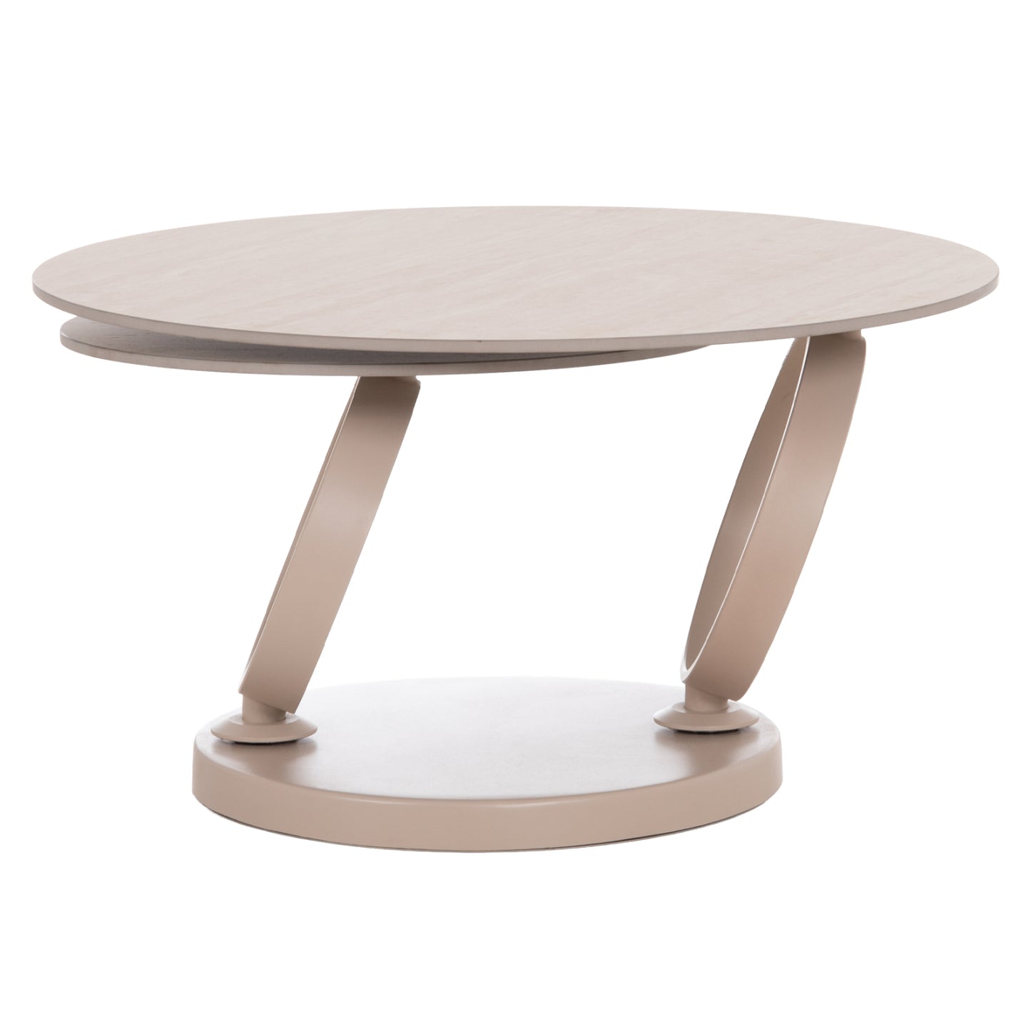 Coffee Table Double Nubisa Hm18364.02 Metal In Beige--sintered Stone In Travertine Color Φ80Χ43.5hcm.