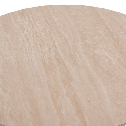 Coffee Table Double Nubisa Hm18364.02 Metal In Beige--sintered Stone In Travertine Color Φ80Χ43.5hcm.