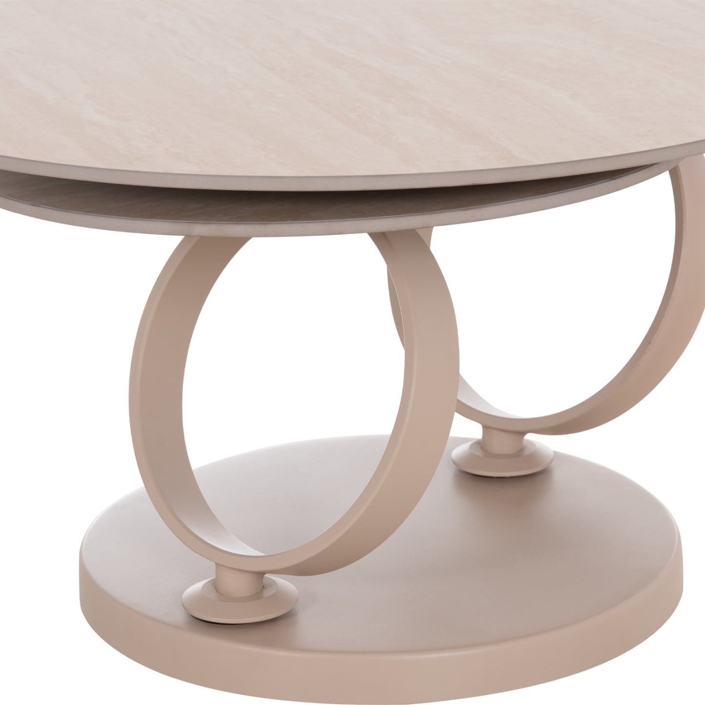 Coffee Table Double Nubisa Hm18364.02 Metal In Beige--sintered Stone In Travertine Color Φ80Χ43.5hcm.