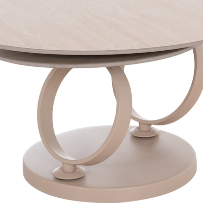 Coffee Table Double Nubisa Hm18364.02 Metal In Beige--sintered Stone In Travertine Color Φ80Χ43.5hcm.