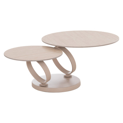 Coffee Table Double Nubisa Hm18364.02 Metal In Beige--sintered Stone In Travertine Color Φ80Χ43.5hcm.
