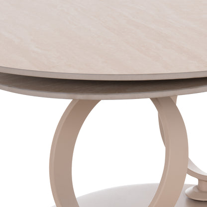 Coffee Table Double Nubisa Hm18364.02 Metal In Beige--sintered Stone In Travertine Color Φ80Χ43.5hcm.