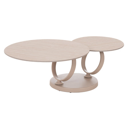 Coffee Table Double Nubisa Hm18364.02 Metal In Beige--sintered Stone In Travertine Color Φ80Χ43.5hcm.