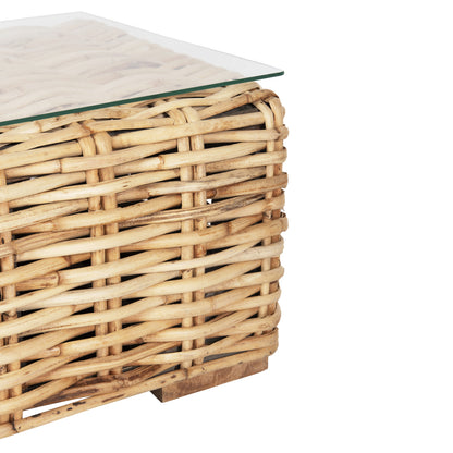 Outdoor Coffee Table Tropel Hm9811 Mango Wood-natural Rattan-safety Glass 110x60x40hcm.