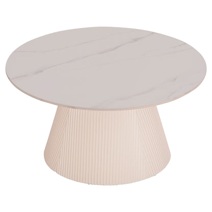 Coffee Table Duncan Hm18022.02 Ceramic Top-mdf Base-cream White Φ80x41hcm.