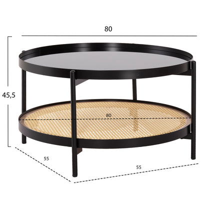 Coffee Table Seitz Hm18030 Glass Top-metal-rattan In Natural Φ80x45hcm.