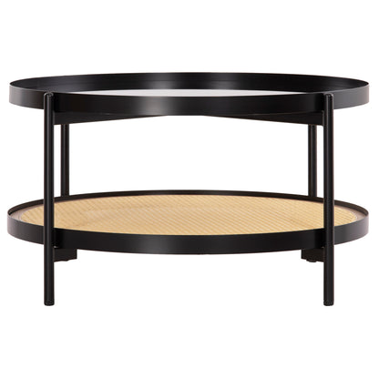 Coffee Table Seitz Hm18030 Glass Top-metal-rattan In Natural Φ80x45hcm.