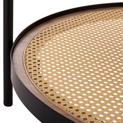Coffee Table Seitz Hm18030 Glass Top-metal-rattan In Natural Φ80x45hcm.